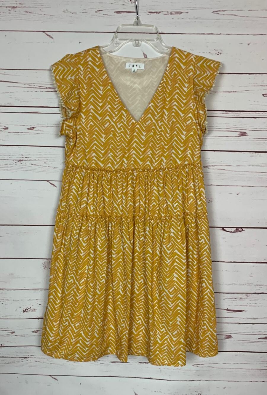 THML Anthropologie Women's XS Extra Small Mustard Short Sleeve Cute Fall Dress